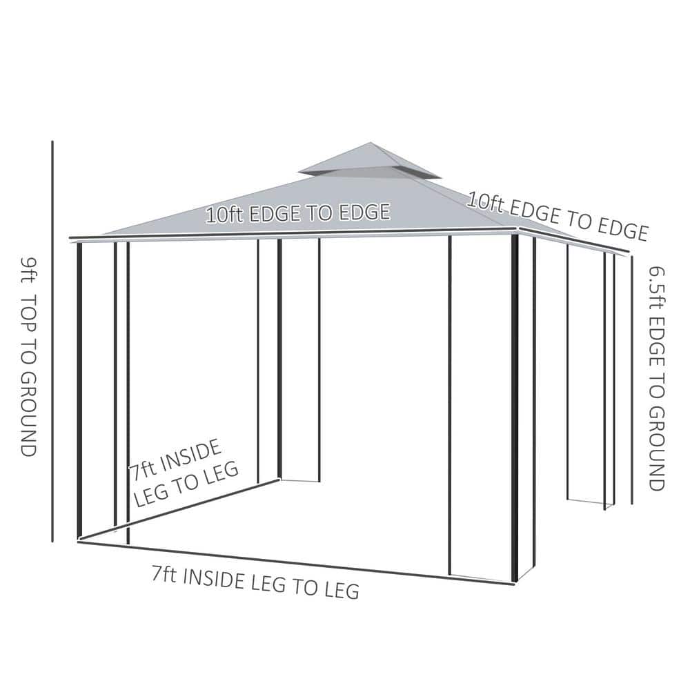 Gray 10' x 10' Steel Patio Gazebo with Netting