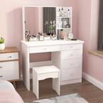 FUFU&GAGA 5-Drawers White Makeup Vanity Sets Dressing Table Sets with LED  Dimmable Mirror, Stool and 3-Tier Storage Shelves KF210141-01 - The Home  Depot