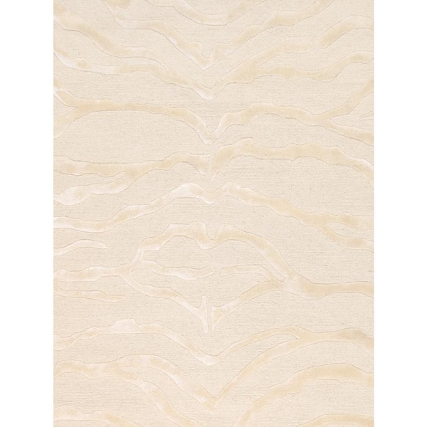 Edgy Ivory 10 ft. x 14 ft. Abstract Silk and Wool Area Rug