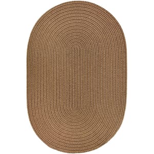 Texturized Solid Lt. Brown Poly 2 ft. x 4 ft. Oval Braided Area Rug