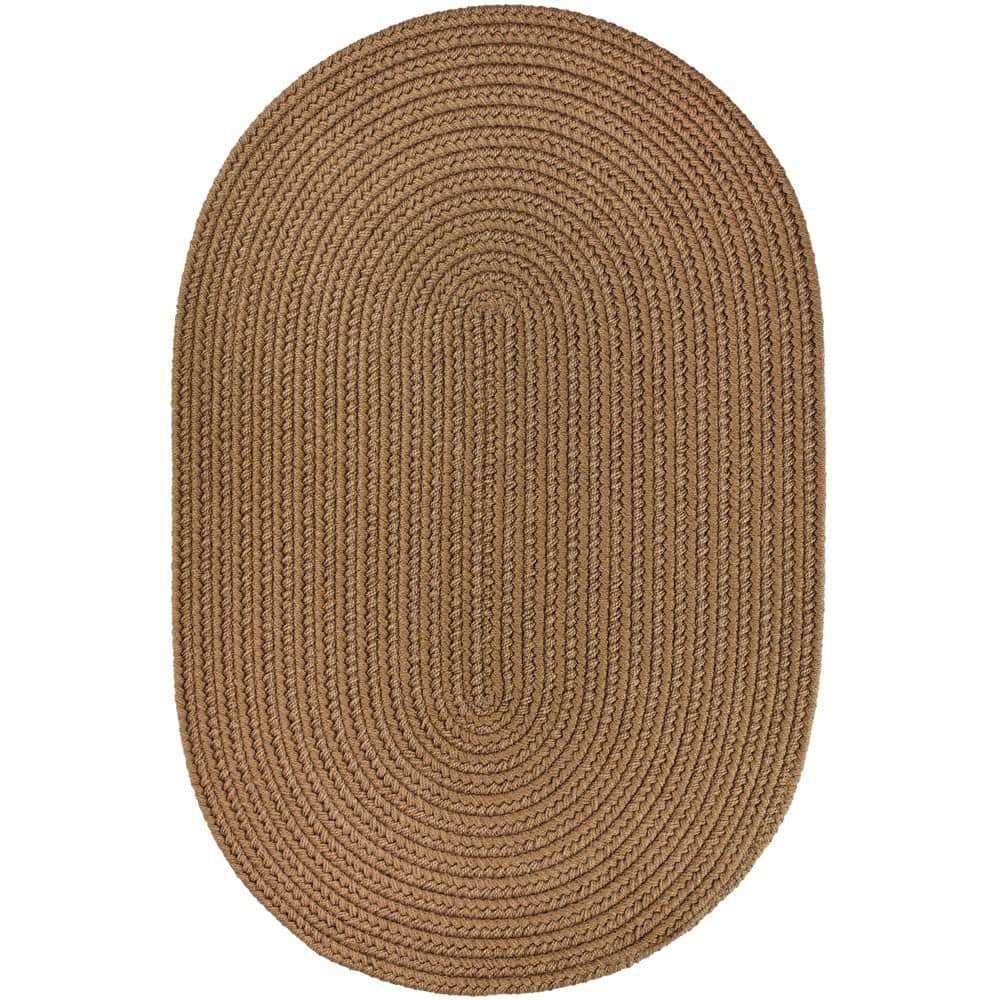 Texturized Solid Lt. Brown Poly 3 ft. x 5 ft. Oval Braided Area Rug