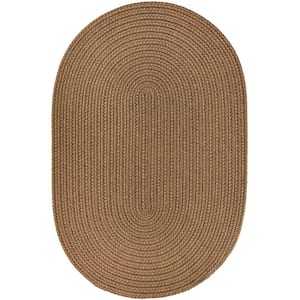 Texturized Solid Lt. Brown Poly 3 ft. x 5 ft. Oval Braided Area Rug
