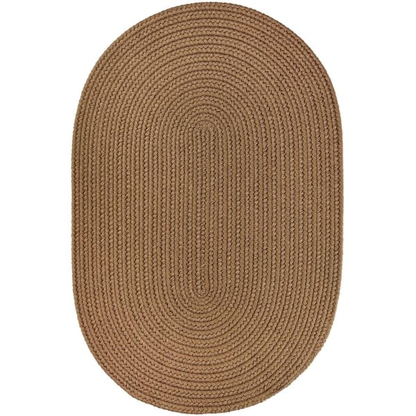 Texturized Solid Lt. Brown Poly 7 ft. x 9 ft. Oval Braided Area