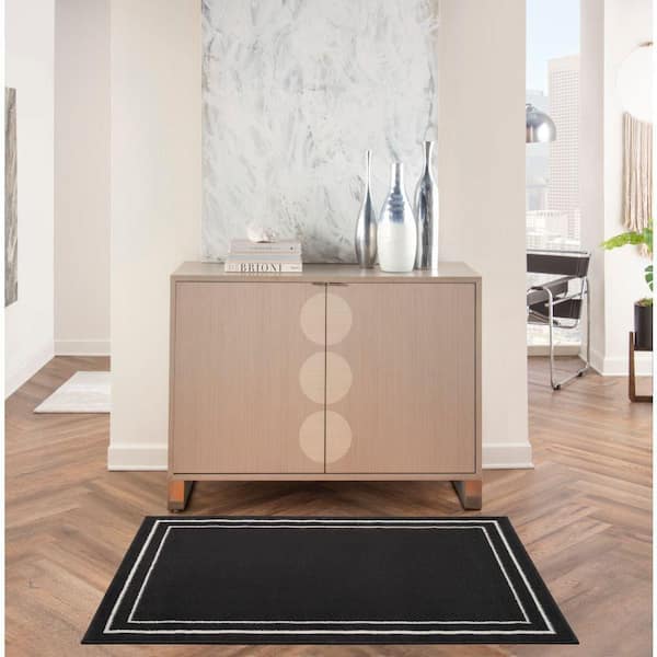 Nourison Essentials Black Ivory 2 ft. x 4 ft. Solid Contemporary Area Rug