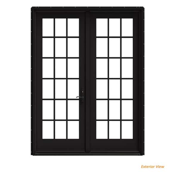 Jeld Wen 72 In X 96 In W 4500 Black Clad Wood Left Hand 18 Lite French Patio Door W Unfinished Interior Thdjw155600700 The Home Depot