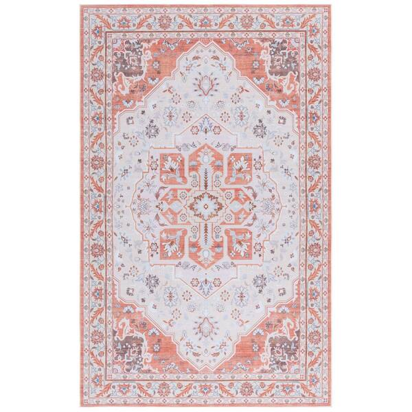 SAFAVIEH Tucson Rust/Ivory 3 ft. x 5 ft. Machine Washable Ornate Floral Medallion Area Rug
