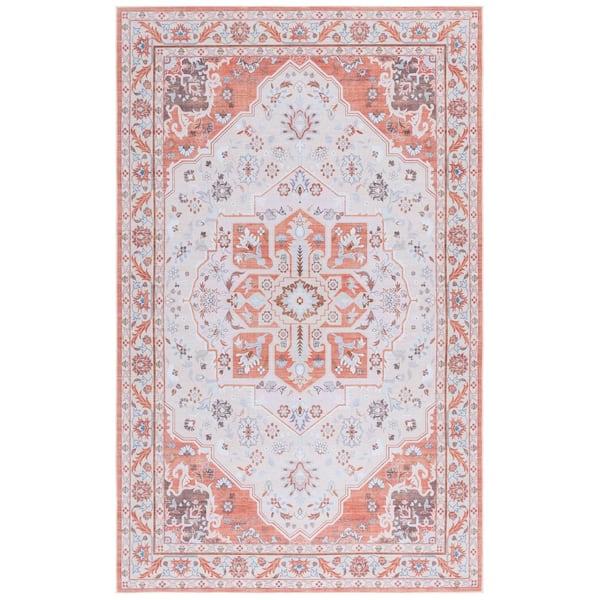 SAFAVIEH Tucson Rust/Ivory 9 ft. x 12 ft. Machine Washable Ornate Floral Medallion Area Rug