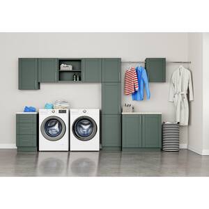 Richmond Aspen Green 23 in. H x 58 in. W x 12 in. D Plywood Laundry Room Wall Cabinet and Pole ext. 76 in. w/ 2 Shelves