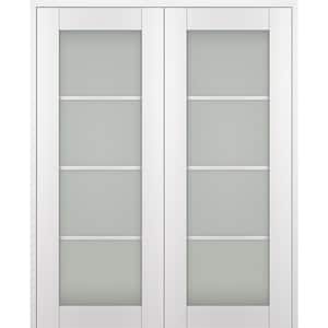 Paola 72 in. x 80 in. Both Active 4-Lite Frosted Glass Bianco Noble Wood Composite Double Prehung French Door