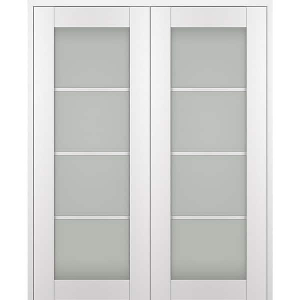 Belldinni Paola 72 in. x 96 in. Both Active 4-Lite Frosted Glass Bianco Noble Wood Composite Double Prehung French Door