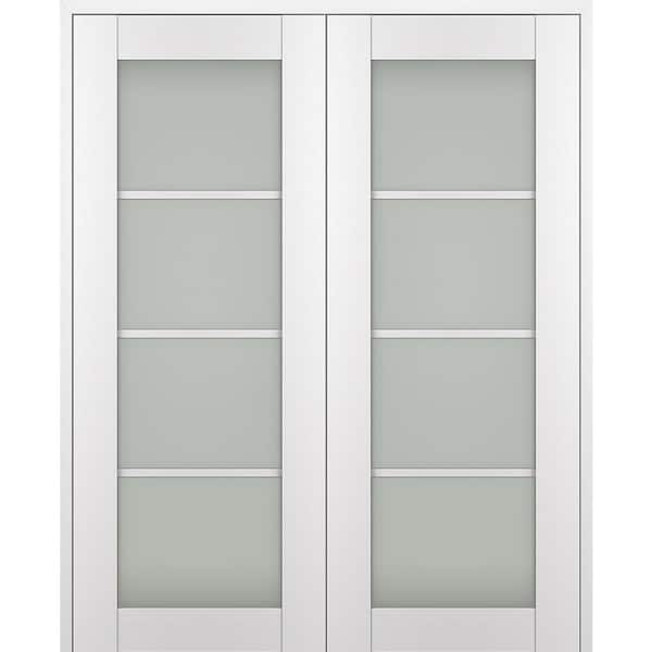 Belldinni Paola 60 in. x 80 in. Both Active 4-Lite Frosted Glass Bianco Noble Wood Composite Double Prehung French Door