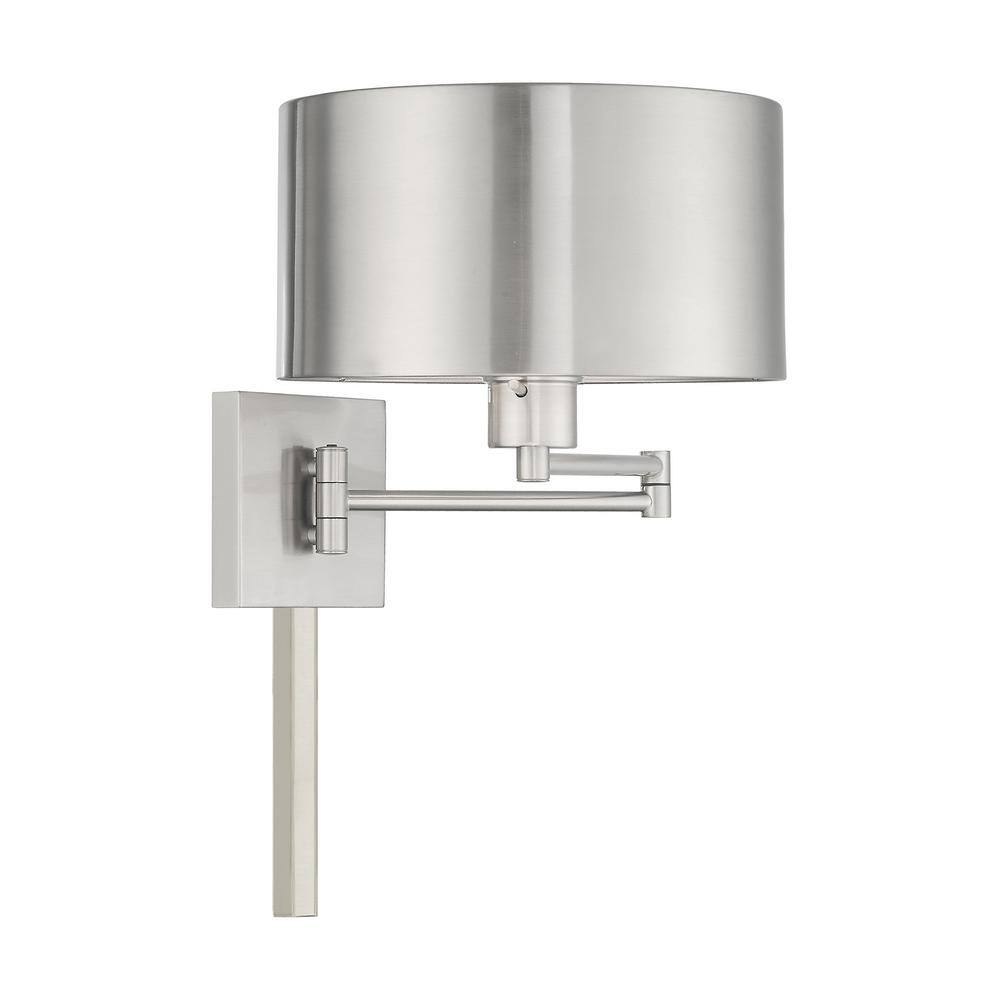 Brushed Nickel Swing Arm Wall Sconce with Drum Shade