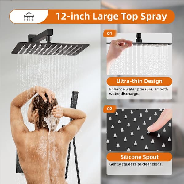 Zalerock Rainfall 1-Spray Square 12 in. Tub and Shower Faucet with