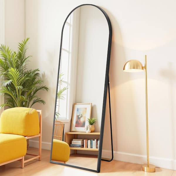 16 in. W x 59 in. H Arched Framed Tilt Wall Bathroom Vanity Mirror in Black