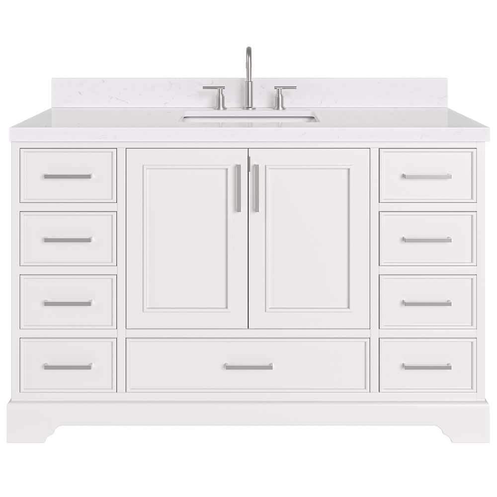Stafford 54" White Freestanding Bathroom Vanity with Carrara Quartz Top