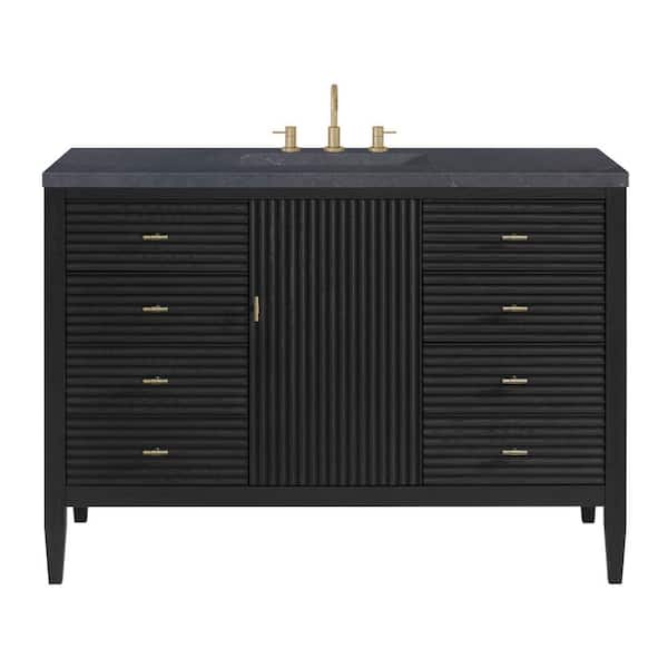 James Martin Vanities Myrrin 48.0 in. W x 23.5 in. D x 34.06 in. H Single Bathroom Vanity Carbon Oak and Charcoal Soapstone Quartz Top