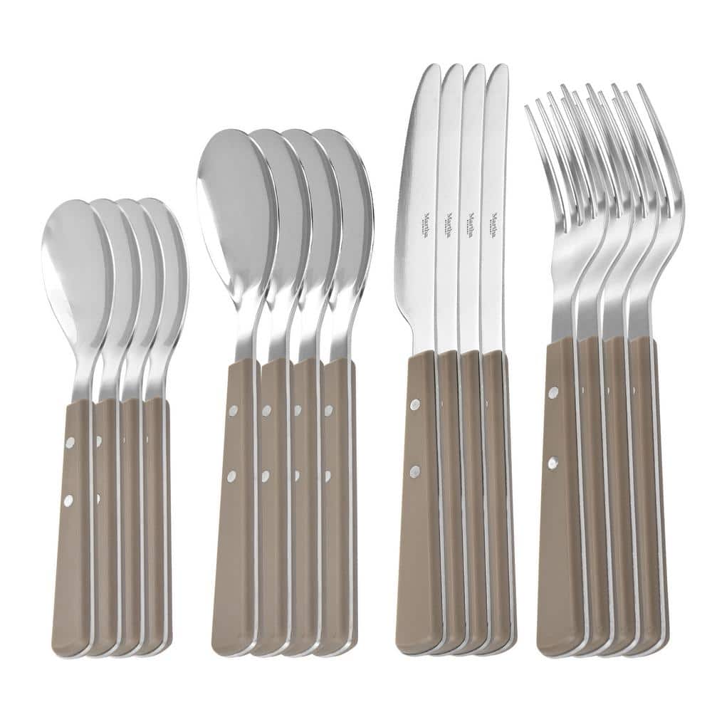 16-Piece Stainless Steel Flatware Set with Taupe Handles