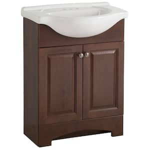 Chelsea 26 in. W x 18 in. D x 36 in. H Single Sink Floating Bath Vanity in Cognac with White Porcelain Top