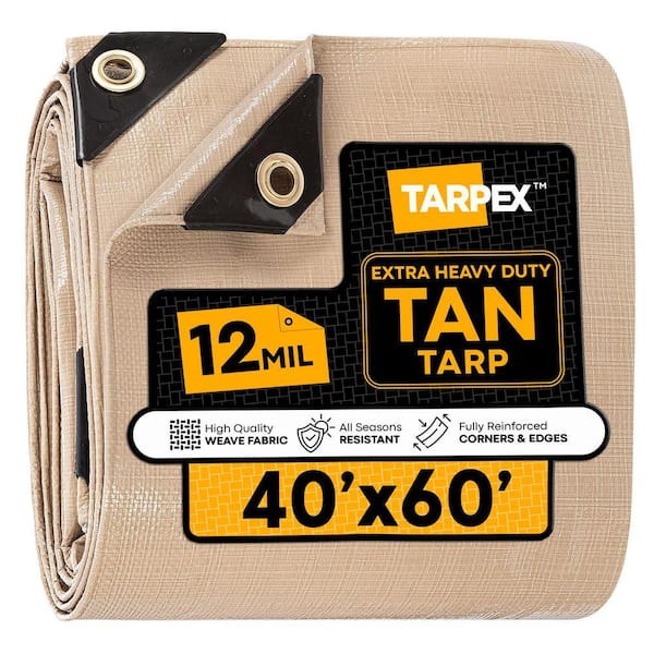 12 Mil Extra Heavy-Duty Polyethylene Tarp 40 ft. x 60 ft. Multi-Purpose Tan Protective Cover