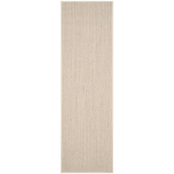 Natural Fiber Marble/Beige 3 ft. x 14 ft. Woven Border Runner Rug
