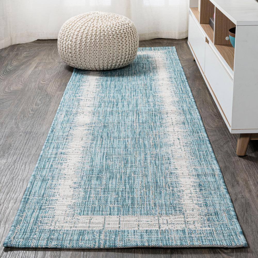 Scandi Minimalist Ivory & Aqua Indoor/Outdoor Flatweave Rug