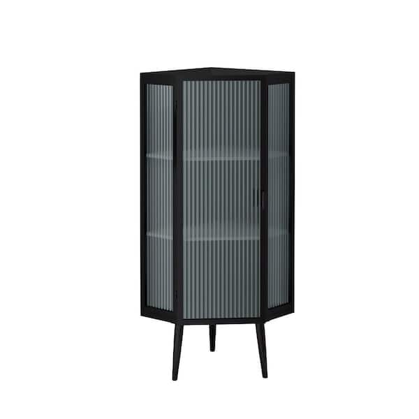Avex 22.25 in. W x 15.75 in. D x 43.3 in. H Black 3-Tier Floor Coner Bathroom Storage Linen Cabinet