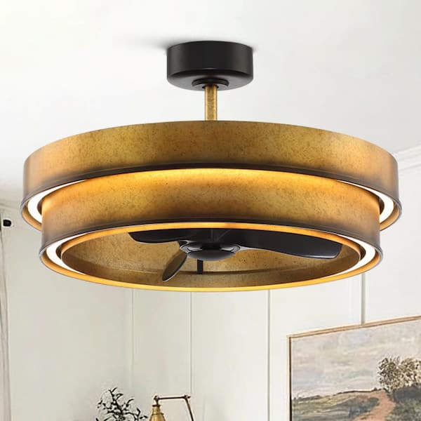 31.5 in. Indoor Antique Gold Downrod Mount LED Ceiling Fan with Light Kit and Remote Control