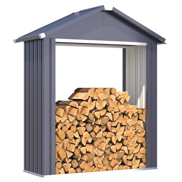 5 ft. W x 2 ft. D Metal Firewood Racks Storage Shed, Outdoor Tool Sheds Cabinet Waterproof