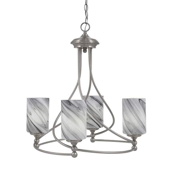 Unbranded Royale 4-Light Brushed Nickel Chandelier, Round Chandelier with 4 in. Onyx Swirl Glass Shades, No bulbs included