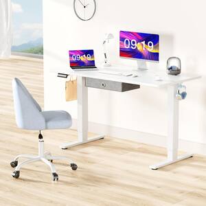 55 in. Rectangular White Electric Standing Computer Desk with Drawer Height Adjustable Sit or Stand Up