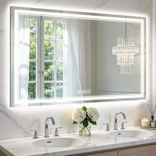 LuxHomez 30 in. W x 48 in. H Rectangular Frameless Anti-Fog Front