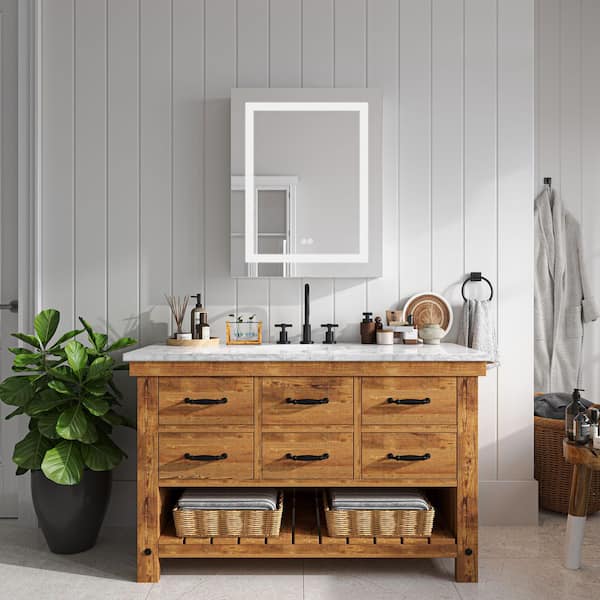 24 in. W x 36 in. H Dimmable LED Left-Hinged Recessed/Surface Mount Rectangular Aluminum Medicine Cabinet with Mirror