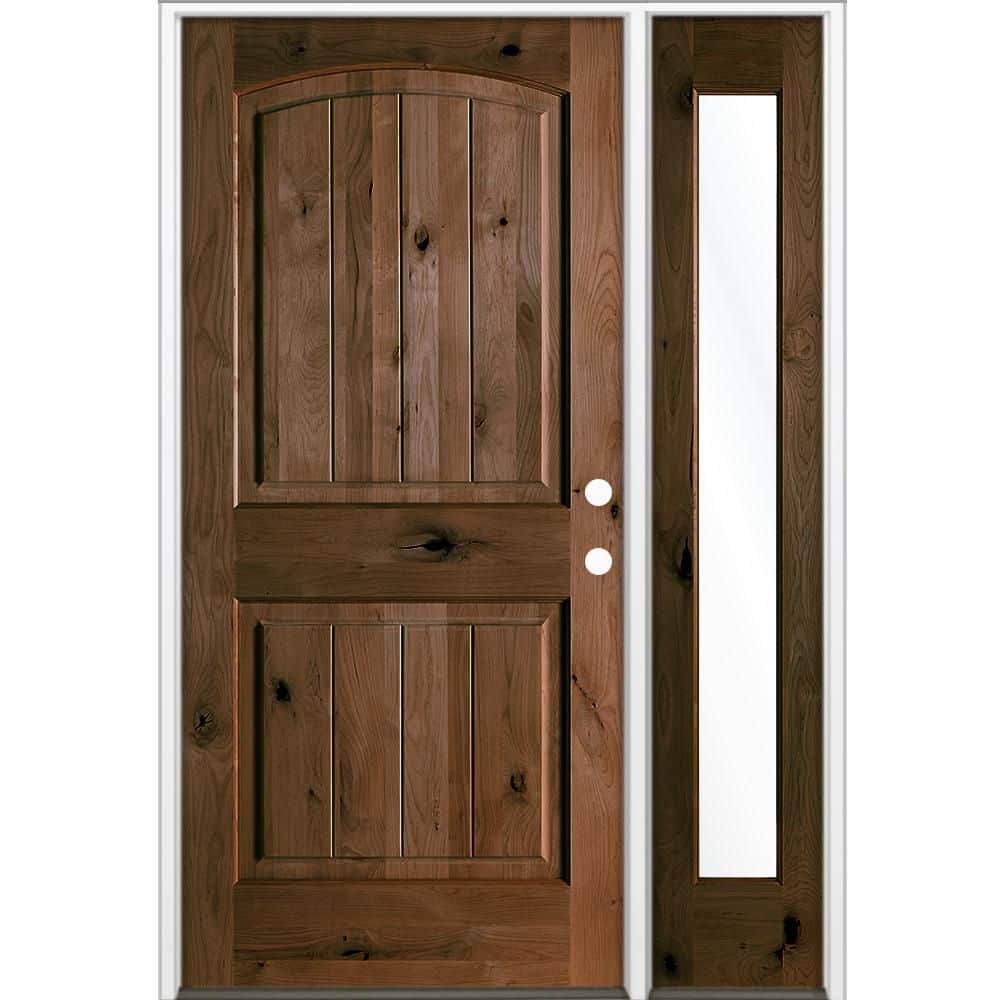 50 in. x 80 in. Knotty Alder Arch Top Left-Hand/Inswing Clear Glass BEHR Espresso Stain Wood Prehung Front Door w/ RFSL price history on PriceWatchPro