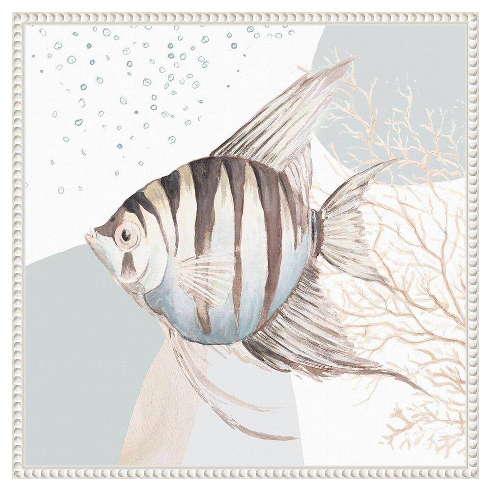 Ocean Oasis Bubbles Striped Fish Canvas Wall Art with White Frame