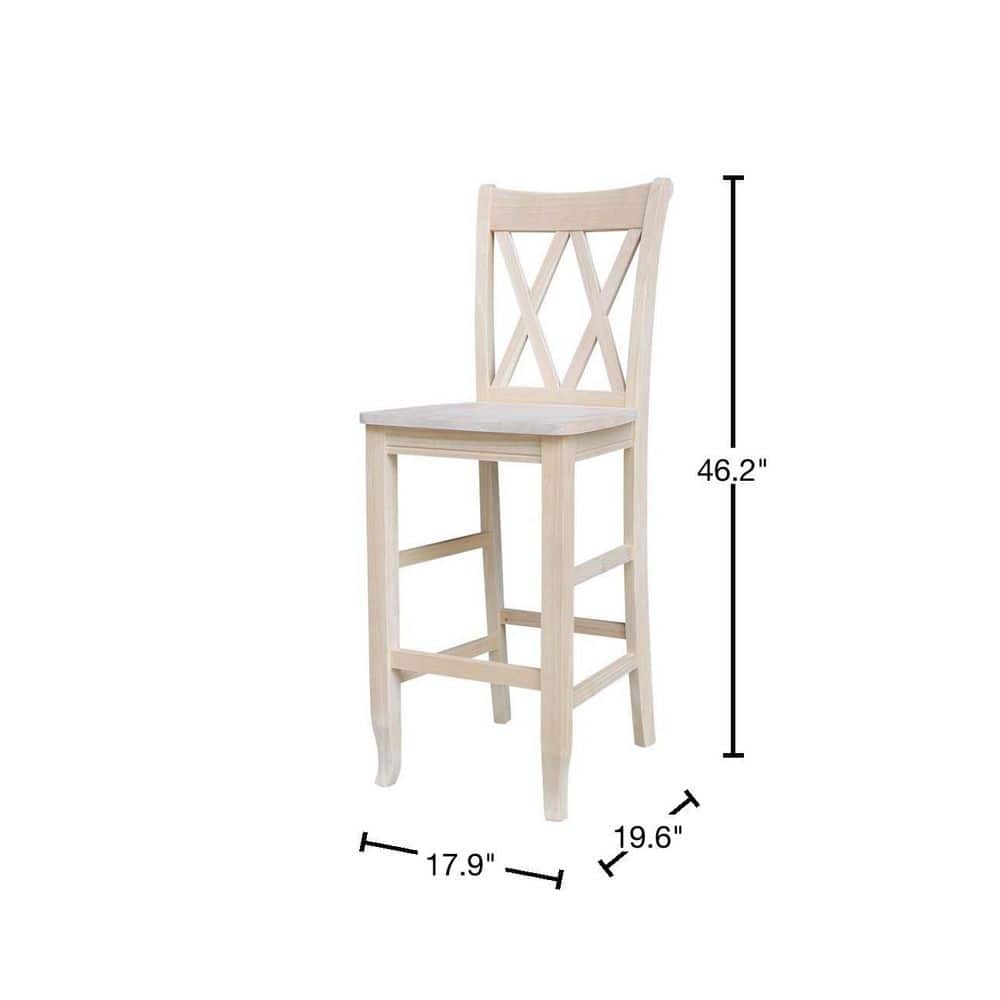 Traditional Elegant Unfinished Parawood 29" Double X-Back Barstool