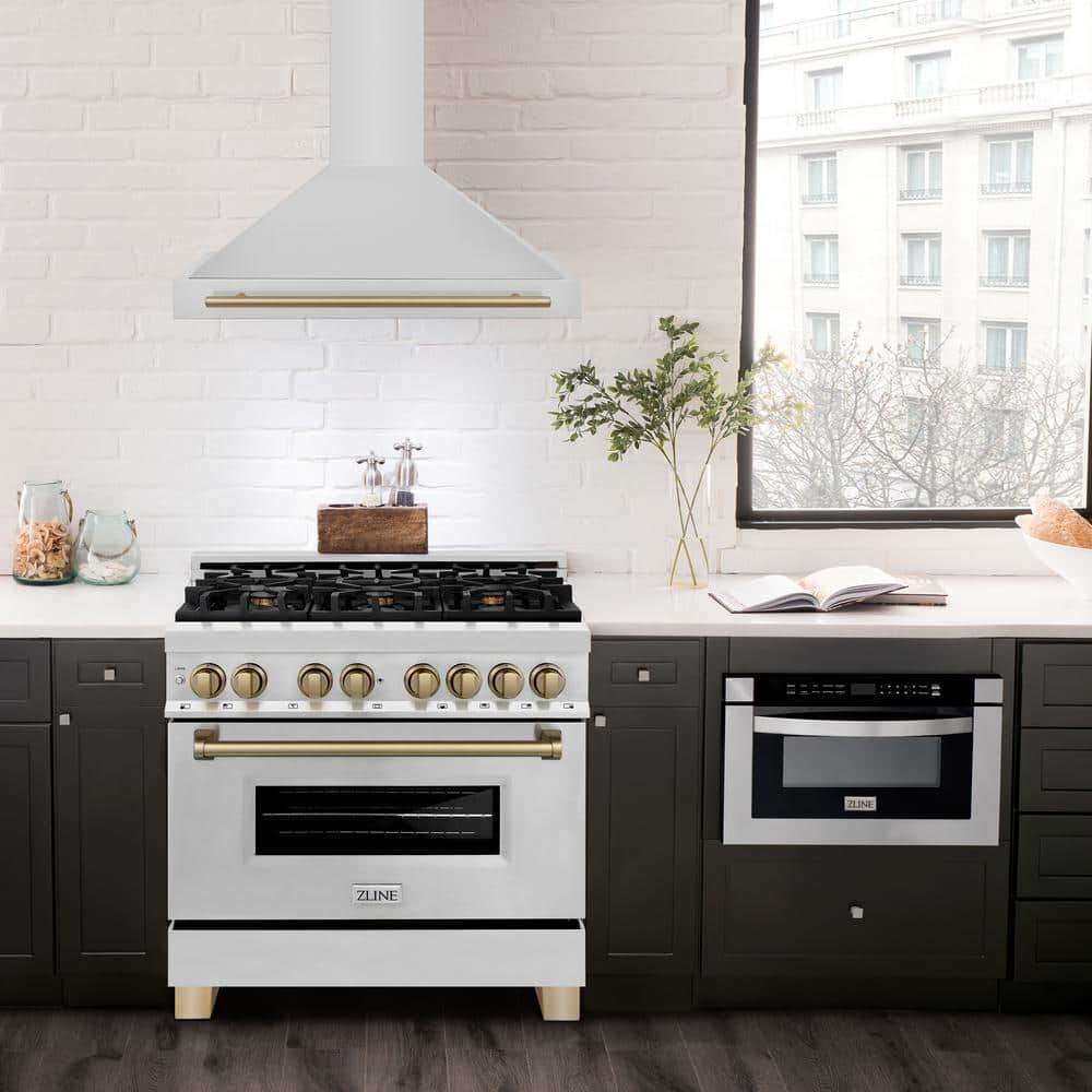 36" Stainless Steel Wall Mount Range Hood with Champagne Bronze Accents