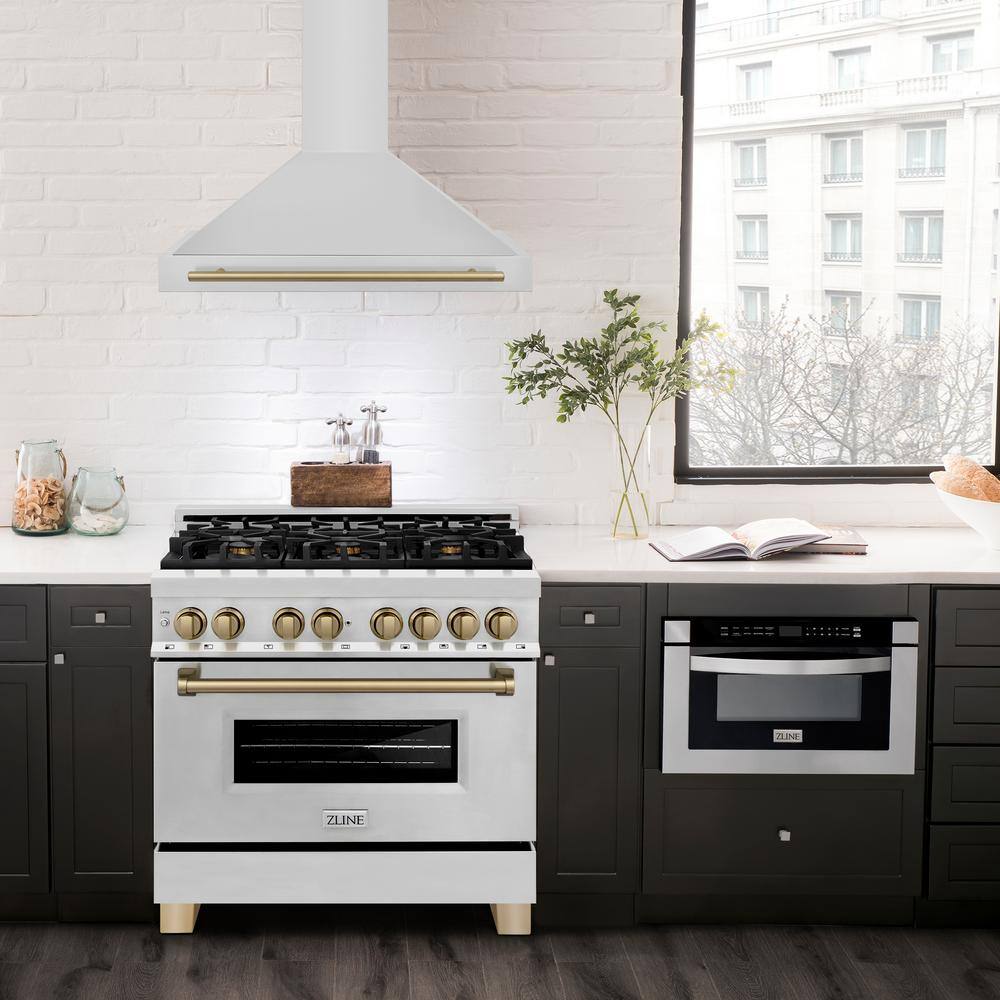 36" Stainless Steel Wall Mount Range Hood with Champagne Bronze Accents