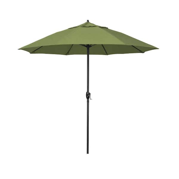 California Umbrella 7.5 ft. Black Aluminum Market Patio Umbrella Fiberglass Ribs and Auto Tilt in Spectrum Cilantro Sunbrella