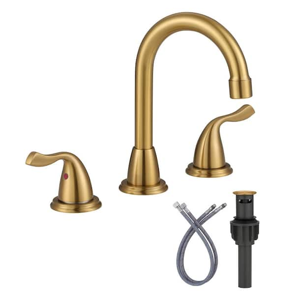 WOWOW 8 In. Widespread Double-Handle Bathroom Faucet In Gold 994350G ...