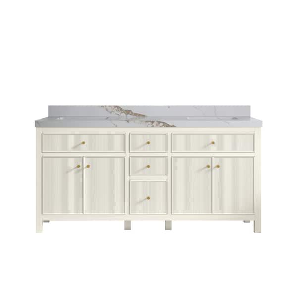 Willow Collections Sonoma 72 in. Double Sink Freestanding Alabaster Bath Vanity with Calacatta Gold Quartz Top Unassembled