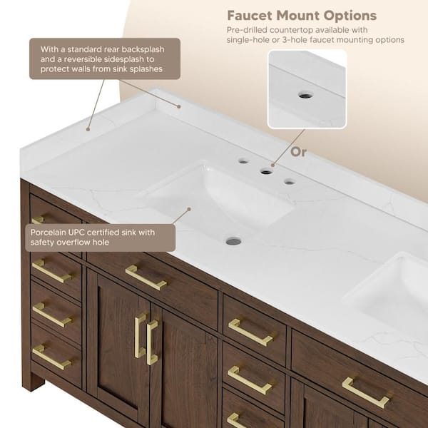 Beckett 84 in. Double Freestanding Dark Walnut Bath Vanity with Carrara Cultured Marble Top