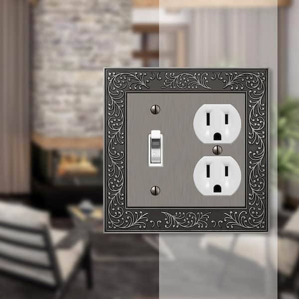 Bleinhem 2 Gang 1-Toggle and 1-Duplex Metal Wall Plate - Antique Nickel