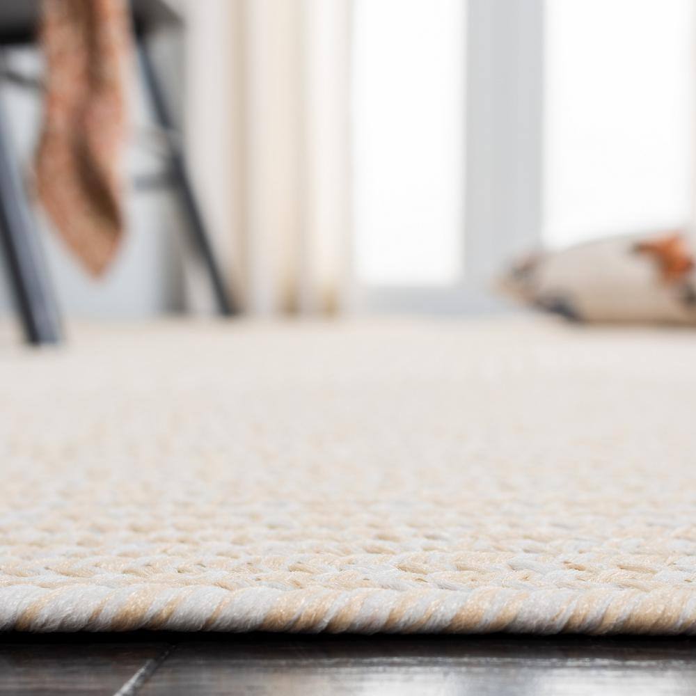 Beige Wool 5' Round Handmade Braided Area Rug