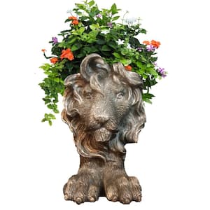 18 in. Graystone Lion Muggly Mascot Animal Statue Planter Holds a 7 in. Pot