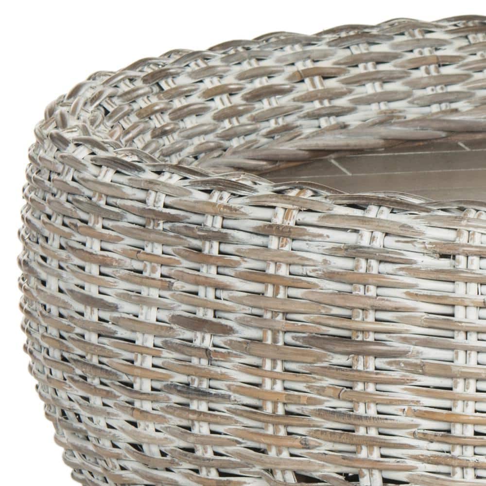 Grey White Wash Mango Wood Drum Cocktail Table