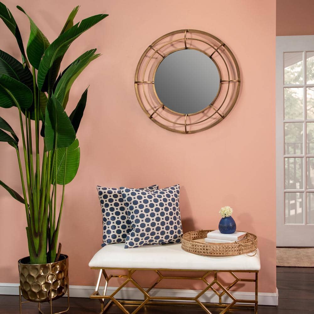 Labella 28" Round Wood & Gold Glam Wall Mirror