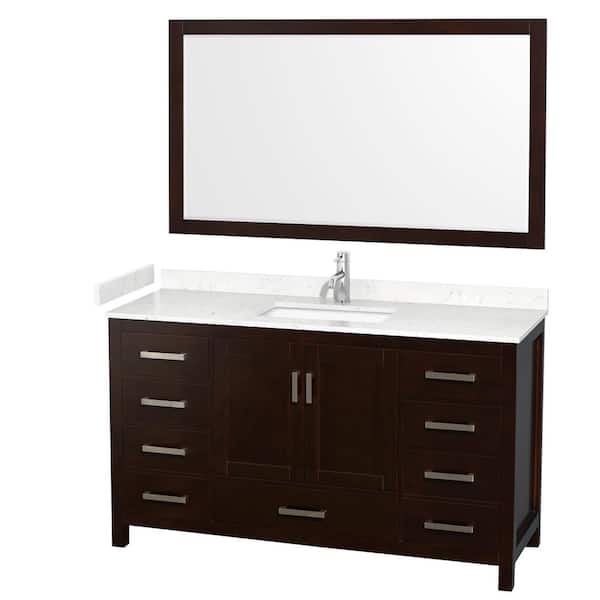 Wyndham Collection Sheffield 60 in. W x 22 in. D x 35 in. H Single Bath Vanity in Espresso with Carrara Cultured Marble Top and 58" Mirror