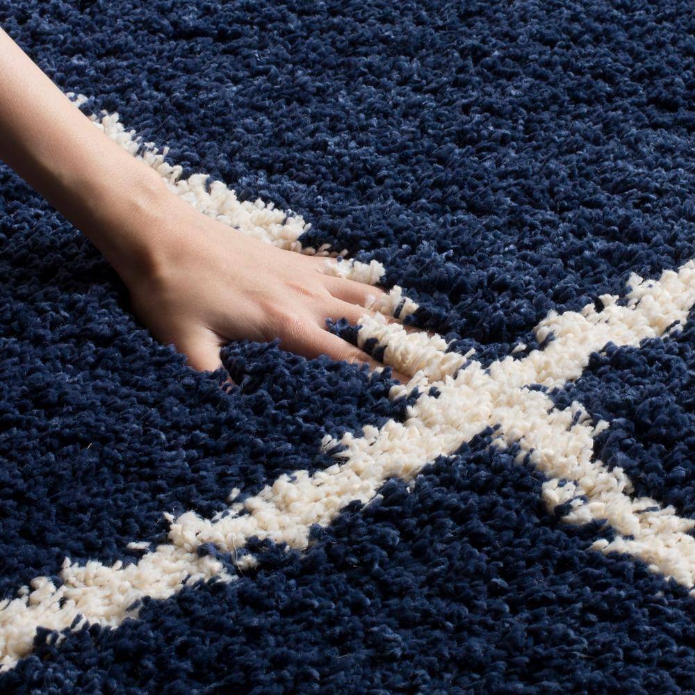 Navy and Ivory Diamond Shag 9' x 12' Area Rug