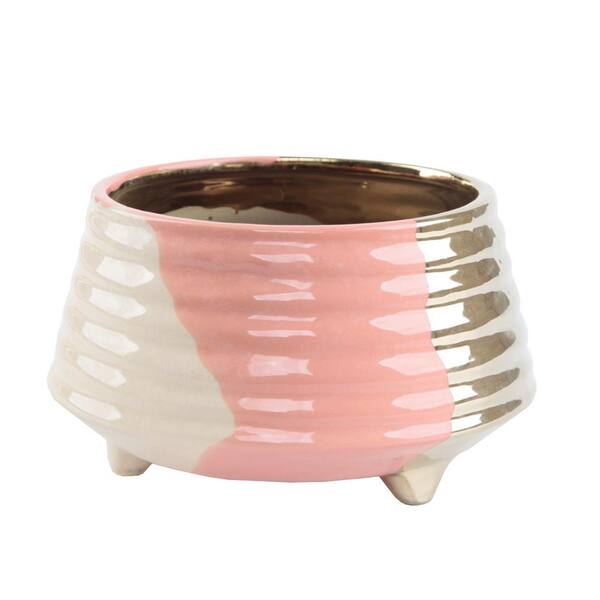 Flora Bunda 5.25 in. 3-Tone Blush Ceramic Footed Planter