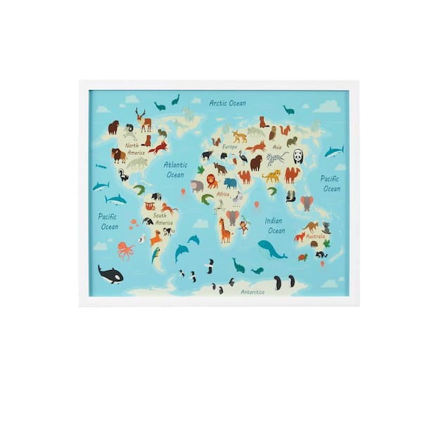 STYLEWELL KIDS World Map White Framed Wall Art (17 in. W x 21 in 